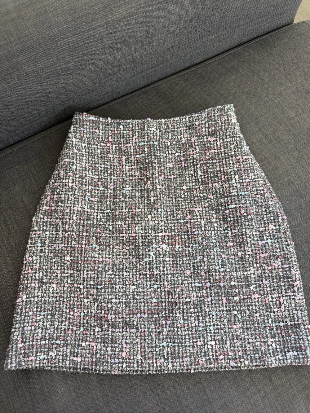 Classic Tweed Mini Skirt in Gray with Pink & Blue Flecks